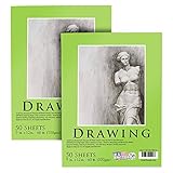 U.S. Art Supply 9' x 12' Premium Drawing Paper Pad, Pack of 2, 50 Sheets Each, 60lb (100gsm) - Artist Sketch Mixed Media Paper, Acid-Free - Graphite Colored Pencils, Charcoal - Kids, Adults, Students
