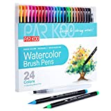 Watercolor Brush Pens, ParKoo 24 Colors Flexible Real Nylon Brush Tip Pens for Watercolor Painting, 1 Blending Brush, Paint Markers for Artists and Beginner Painters Coloring Books, Calligraphy