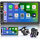 7 Double Din Touch Screen Car Radio with Apple CarPlay,7 Inch Bluetooth Car Stereo with Backup Camera, FM AM Car Radio,Steering Wheel Controls,Mirror Link Car Navigation,USB/TF/Subwoorf/240 watts