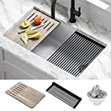 KRAUS Bellucci Workstation 32-inch Undermount Granite Composite Single Bowl Kitchen Sink in White with Accessories, KGUW1-33WH