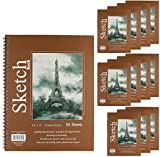 GIFTEXPRESS Pack of 12 Letter Size Sketch Book Bound Spiral Premium Sketch Pads Set, Pencil Sketch Book 30 Sheets Each, 8.5' X 11' Side Wire Bound, White Blank Paper Sheets for Pencil, Ink, Pastel