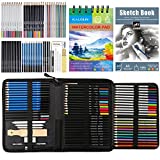 Kalour 74 Drawing Sketching Kit Set - Pro Art Supplies with Sketchbook & Watercolor Paper - Include Watercolor,Graphite,Colored,Metallic,Pastel,Charcoal Pencil - for Artists Beginners Adults Teens