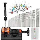 Hand Drill Bits Set 60 Pieces, Precision Hand Pin Vise Rotary Tools with Micro Mini Twist Drill Bits for Wood, Jewelry, Plastic, Craft Projects and Model Building, DIY Drilling