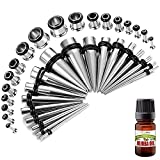 BodyJ4You 37PC Gauges Kit Ear Stretching Aftercare Jojoba Oil Wax | Single Flare Tunnel Plugs Tapers | 14G-00G Surgical Steel | Natural Recovery Solution Set