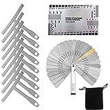 TIMESETL 32 Blades Steel Feeler Gauge Dual Marked Metric and Imperial Gap Measuring Tool + 9 Understring Radius Gauge Luthier Tools + String Action Ruler Gauge Measuring Tool for Guitar and Bass Setup