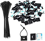 Black Cable Tie Zip Self Adhesive Mounts Set, Cable Base Holders with Multi-Purpose Sticky Pads 100 sets