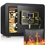 1.0 Cub Safe Box, Home Safe with Fireproof Waterproof Bag, Fireproof and Waterproof Safe Box for Home, Fire Safe with LED Light Emergency Battery Box, for Money Jewelry Documents