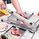 Moongiantgo Manual Frozen Meat Slicer Bone Short Rib Cutter Chicken Chopper Machine 13.5 Inch Double Blade Heavy Duty Guillotine Biltong Cutter for Korean BBQ Shabu Hot Pot (KD0288)