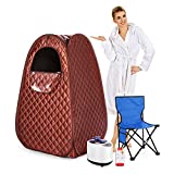 Single Person Sauna, Portable Steam Sauna Full Body for Home Spa, Sauna Tent with Steamer 2.6L 1000W Steam Generator, 90 Minute Timer, Chair, Remote Control Included(Brown)
