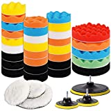 Benavvy 39pcs Drill Polishing Pad Kit, 2 in 1 Car Foam Drill, 7pcs 5' & 31pcs 3' Buffing Pads Compound Automotive Polisher for Drill