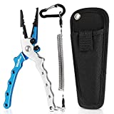 Bronze Times Aluminum Fishing Pliers, Stainless Steel Hook Removers Pliers, Saltwater Split Ring Tool & Braid Line Cutters with Sheath and Lanyard (Blue)
