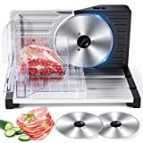 Meat Slicer, Electric Deli Food Slicer Cutter for Home, 0-18mm Adjustable Slice Thickness, Collapsible Slicer Machine with 2 Removable 7.5’’ Stainless Steel Blades, Ham, Cheese, Bread, Fruit Cutter