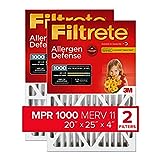 Filtrete NADP03-2PK-2 Micro Allergen Defense Deep Pleat AC Furnace Air Filter, MPR 1000, 20 25 x 4-Inch (4-3/8-Inch Depth), 2-Pack, 20x25x4, 2 Count