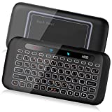 ILEBYGO 2.4Ghz H20 Mini Wireless Keyboard and Touchpad Mouse Combo,7 Colors Adjustable, Rechargeable Auto-Rotation of Touch Panel Handheld Remote Control for Android TV Box, Projector, IPTV, HTPC, PC