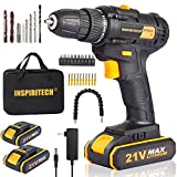 INSPIRITECH 21V Cordless Drill with 2 Batteries and Charger,3/8-Inch Keyless Chuck Power Drill Set,2 Variable Speed Electric Drill Driver, 19 Torque Setting with Drill/Driver Bits
