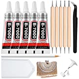 B7000 Glue Clear with Precision Tips, 5 PCS Jewelry Bead B-7000 Glue for Diamond Jewelry Rhinestone Applicator Tools Set Fabric Glue Strength Adhesive for Nail Art DIY Crafts Clothes Shoes Bags