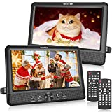 WONNIE 10.5' Two DVD Players Dual Screen Portable Twins CD Player for Car Play a Same or Two Different Movies with 5-Hour Rechargeable Battery, 2 Mounting Brackets, Support USB/SD Card Reader