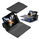 Leather Cover for Samsung Galaxy Z Fold4 with Keyboard Holster and S Pen Holder, Light Luxury Elegant with Kickstand Bluetooth Keyboard Wirelessly Connects Fold4 Leather Case, Carbon Fiber Black