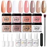 AZUREBEAUTY 17Pcs Dip Powder Nail Kit Starter Nude Skin Tones Champagne Glitter Pink Neutral Acrylic Dipping Powder Liquid Set with Base/Top Coat for French Nail Art Manicure Beginner Party Gift