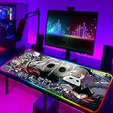 Gaming Mouse Pads Anime Anime Hollow Knight RGB Gaming Mouse Pad Kawaii Laptop PC Keyboard LED Backlight Gamer for CSGO Gaming Desk,19.7 inchX39.3 inch