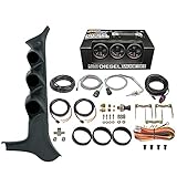 GlowShift Diesel Gauge Package Compatible with Ford F-Series F-250 F-350 7.3L Power Stroke 1992-1997 - Black 7 Color 60 PSI Boost, 1500F EGT & 100 PSI Fuel Pressure Gauges - Black Triple Pillar Pod