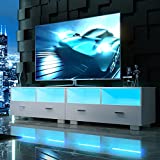 Modern LED TV Stand with 20 Color RGB Lights, 71' White Gaming Entertainment Center TV Console with 2-Tier Storage Cabinet for Up to 80 Inch TV, for Living Room Bedroom