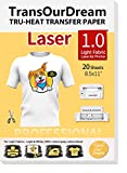 TransOurDream Iron on Heat Transfer Paper for Light T Shirts (20 Sheets 8.5x11', 1.0) Printable HTV Heat Transfer Vinyl for Laserjet Printers Iron On transfers for T Shirts (TRANS-LAS1-L-20)