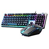 Gaming Keyboard and Mouse Combo, Rainbow Backlit Mechanical Feeling Keyboard with 4 Colors Breathing LED Backlight Mouse Set for PC Laptop Computer Game and Work, Home and Office