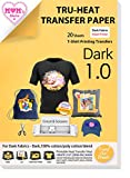 TransOurDream Tru-Iron on Heat Transfer Paper for Dark Fabric (20 Sheets, 8.5x11') T Shirt Transfers Paper for Inkjet Printer Printable Heat Transfer Vinyl for T-Shirts (TOD-7)