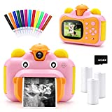 32GB Instant Print Cameras for Kids, Zero Ink 1080p Video Kids Digital 12MP Selfie Camera for Girls,INKPOT Birthday Gift Photo Printer Camera for Kids Age 6 7 8 9 10-Color Pens,Print Papers