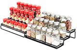 Spice Rack Cabinet Organizer, 3 Tier Expandable Pantry Display Shelf with Protection Railing (Black)
