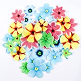 35pcs Edible Flower Cake Topper, Flower Cupcake Toppers, Colorful Wafer Paper Flower Cake Decorations for Wedding Birthday Baby Shower Party Supplies Food Decorations