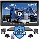 128GB DVR Dash cam Audio 10.1 inch 1080P Backup Camera Monitor & Built-in Recorder for RV Truck Trailer Rear Side Front Reversing View Wired System 4 Split Large Screen Waterproof Avoid Blind Spot