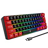 Snpurdiri 60% Wired Gaming Keyboard, True RGB Mini Gaming Keyboard, Quiet Ergonomic Water-Resistant Small Keyboard for Work, Gaming,Office (Red-Black)