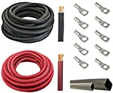 WNI 8 AWG 8 Gauge 5 Feet Black + 5 Feet Red Battery Welding Pure Copper Ultra Flexible Cable + 5pcs of 5/16' & 5pcs 3/8' Copper Cable Lug Terminal Connectors + 3 Feet Heat Shrink Tubing