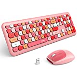 MOFii Wireless Keyboard and Mouse, Ergonomic Full Size Keyboard and Mouse Combo for Mac, Windows 7/8/10, Laptop, Desktop, PC, Computer (Pink Colorful)