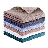 QUILTINA 100% Cotton Absorbent Kitchen Dish Towels Set, Waffle Weave Hand Towels, Ultra Soft Cloths, Quick Drying Rags - 17 x 25 Inches, 6 Pack, White, Gray, Light Khaki, Blue, Dark Green, Brown