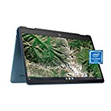 HP Laptop X360 14a Chromebook 14' HD Touchscreen, Entertaining from Any Angle Intel Celeron, 4GB DDR4 64GB eMMC WiFi Webcam Stereo Speakers Bluetooth 4.2 Chrome Blue Metallic Color