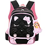 Cat Face Girls Backpack Kids School Bookbag for Primary Students Black