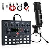 Podcast Equipment Bundle, Live Streaming Audio Interface with DJ Mixer ALL-IN-ONE Sound Mixer Microphone Perfect Recording for PC/Laptop/Smartphone, OBS match YouTube, Tiktok, Twitch, Facebook live