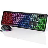 Wireless Keyboard and Mouse, Light Up Silent Keys and Tilt Legs, Rechargeable and Backlit - Full Size and Long Battery Life - USB Cordless Combo for Computer, Mac, PC, Laptop - by SABLUTE, Black