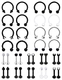 SCERRING 16g Lip Rings Stainless Steel Horseshoe Labret Monroe Lip Rings Nail Tragus Helix Earrings Studs Ring Medusa Piercing Jewelry 8mm 36PCS Black