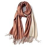 Cashmere Feel Warm 2 Tone Shawl - Oversized 78'x28' Wrap Scarf (Rusty Brown and Ivory)