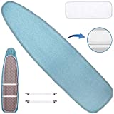 Hansprou Ironing Board Cover and Pad, Silicone Coating Ironing Board Cover Resists Scorching and Staining Thick Padding 4 Fasteners 15x54
