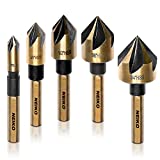 NEIKO 10218A Countersink Drill Bit Set for Wood and Metal, 1/4” Tri-Flat Shank, 5 Piece Countersink Bits, M2 High Speed Steel