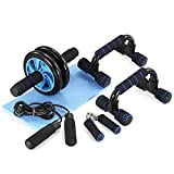 TOMSHOO AB Wheel Roller Kit with Push-Up Bar, Knee Mat, Jump Rope and Hand Gripper - Home Gym Workout for Men Women Core Strength & Abdominal Exercis