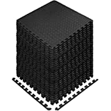 Yes4All Interlocking Exercise EVA Mat Floor Protector (120 Square Feet - Black - with Border) - ²XPAJZ (XPAJ)
