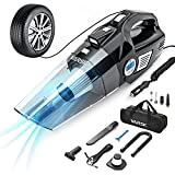 VARSK 4-in-1 Car Vacuum Cleaner, Tire Inflator Portable Air Compressor with Digital Tire Pressure Gauge LCD Display and LED Light, 12V DC Air Compressor Pump, 15FT Cord, Bonus HEPA Filter and Nozzles