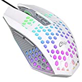 Honeycomb Wired Gaming Mouse, 800-8000 Adjustable DPI Gaming Mice with RGB Backlight, 7 Buttons, Lightweight, High Precision Sensor for PC, Mac, Laptop (White)