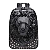 KIISY 3D Lion Head Backpack Bookbag,Designer Travel Laptop Backpack,PU Leather Water Resistant College School Computer Bag (black)